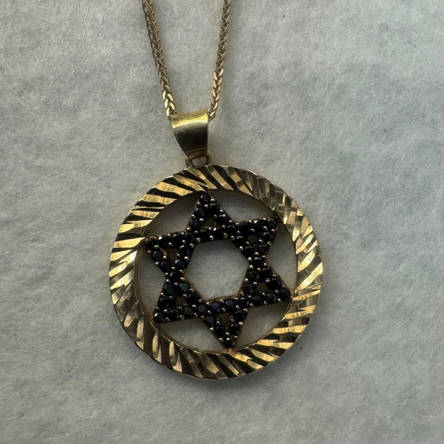 14K gold “Star of David” necklace set with Black Diamonds