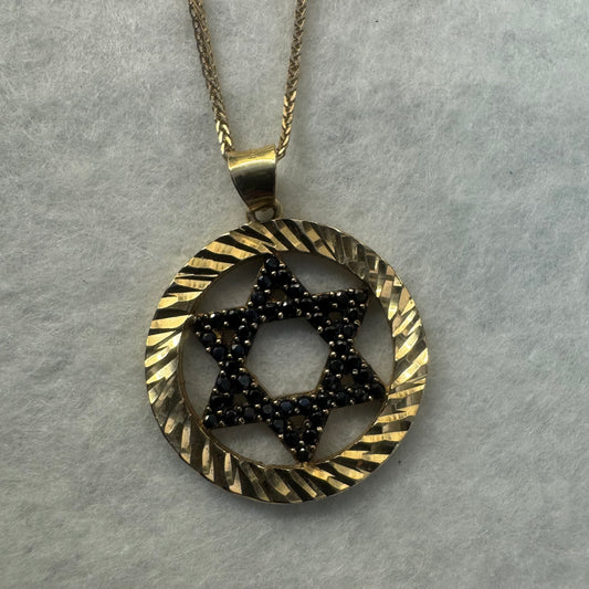 14K gold “Star of David” necklace set with Black Diamonds