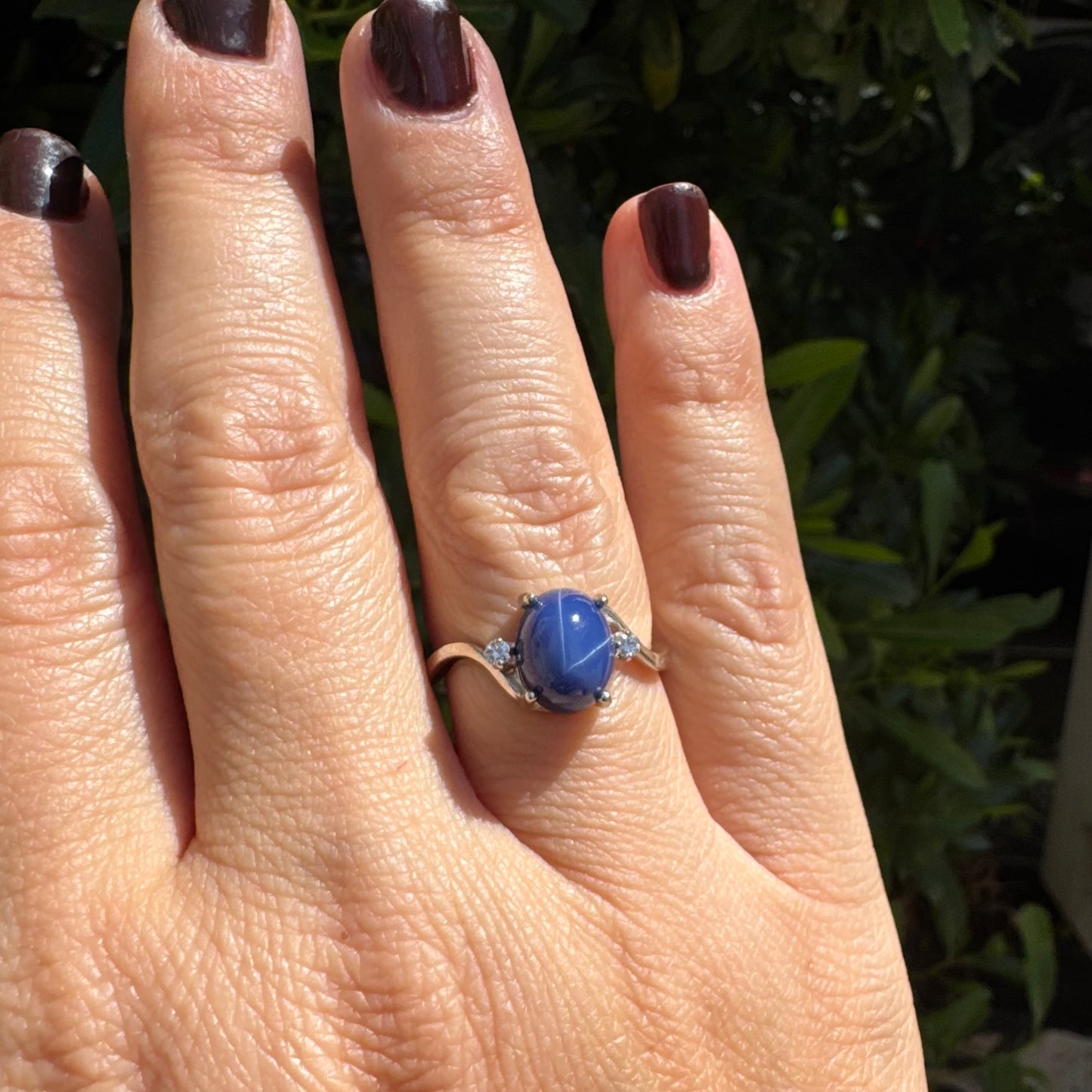 14K gold ring set with “Star” Sapphire & Diamonds