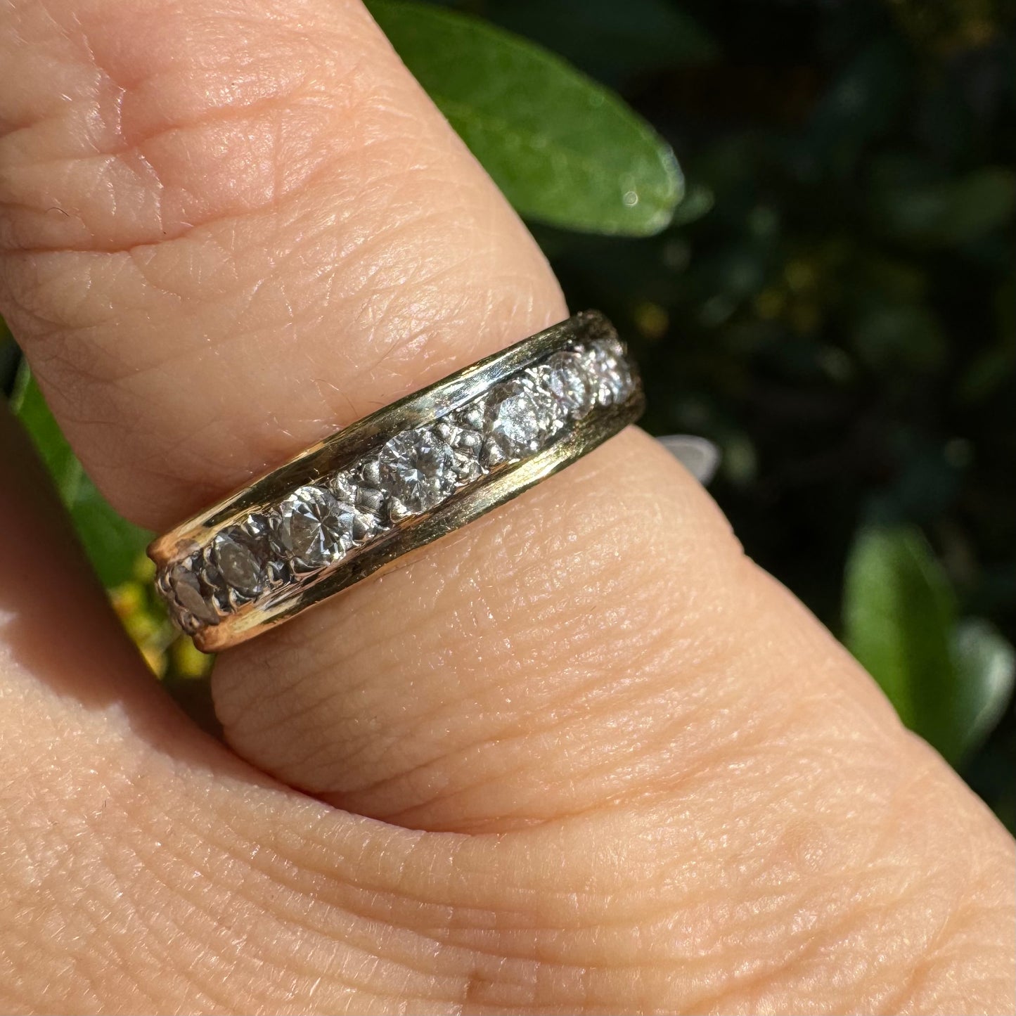 14K Half Eternity ring set with a row of sparkling round Diamonds