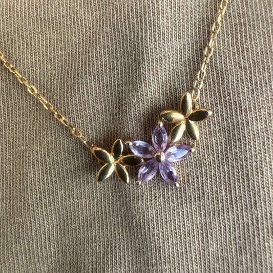 שרשרת זהב צהוב 10 קראט משובצת אבני אמטיסט