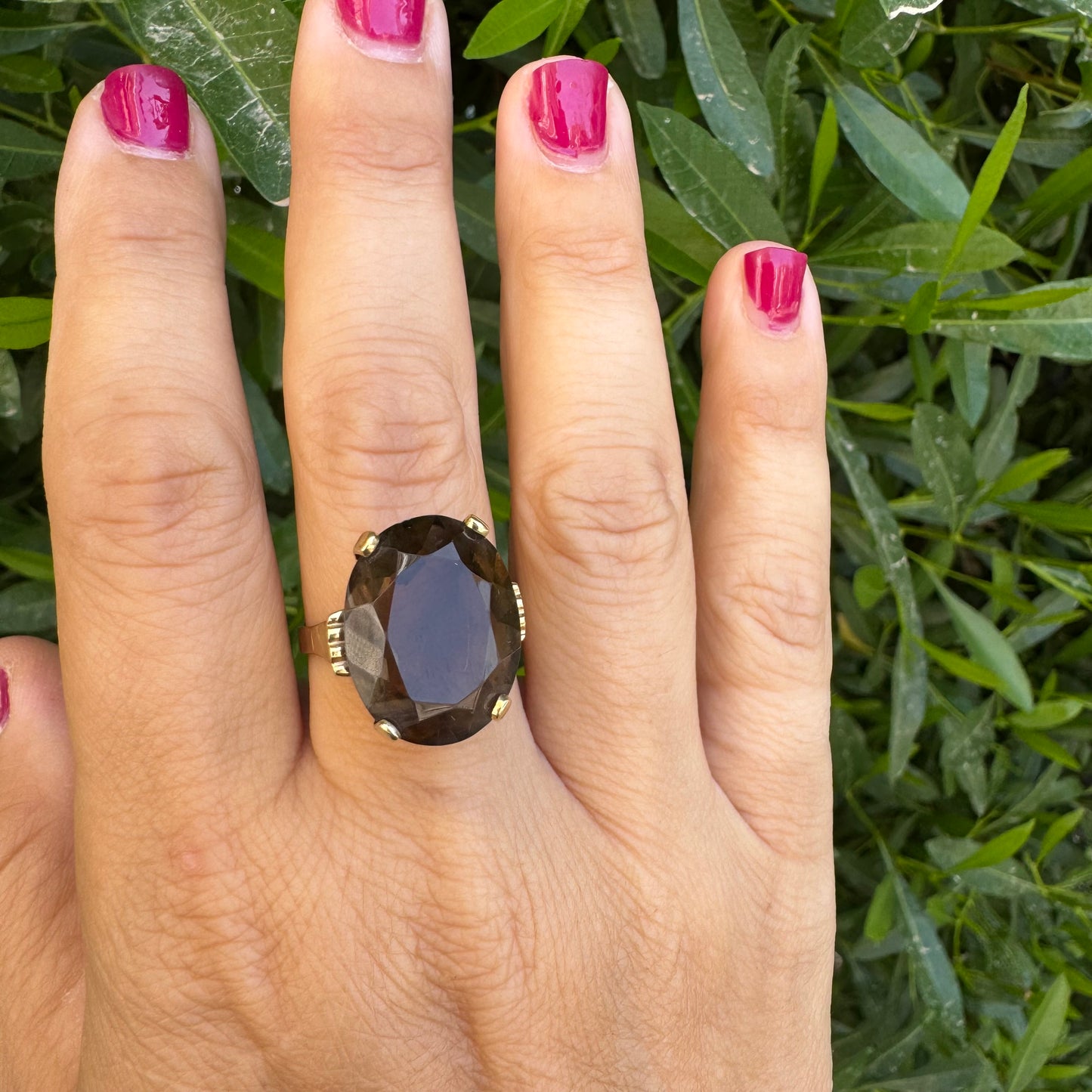 14K gold ring set with a striking Smoky Quartz in a deep, mysterious brown hue