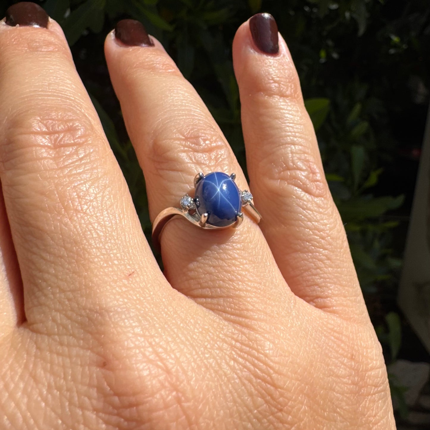 14K gold ring set with “Star” Sapphire & Diamonds