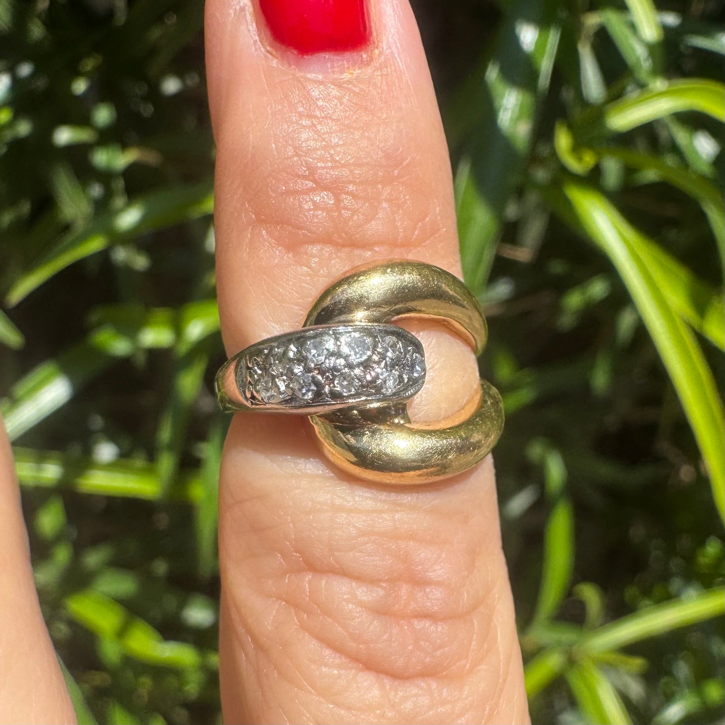 14K Two-Tone gold Link Ring set with Diamonds