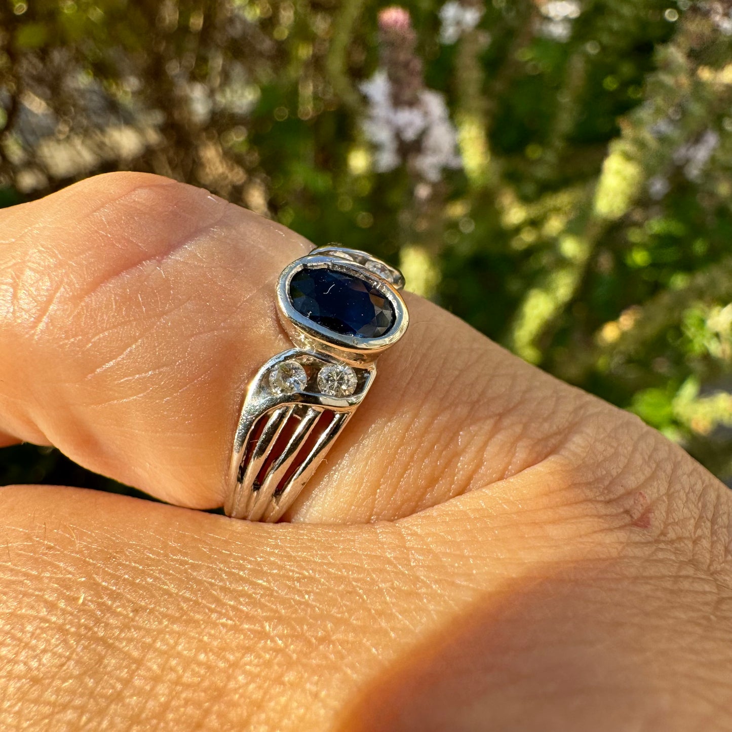 14K gold ring set with Sapphire & Diamonds