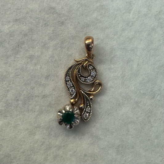 14K gold pendant set with Emerald & Diamonds