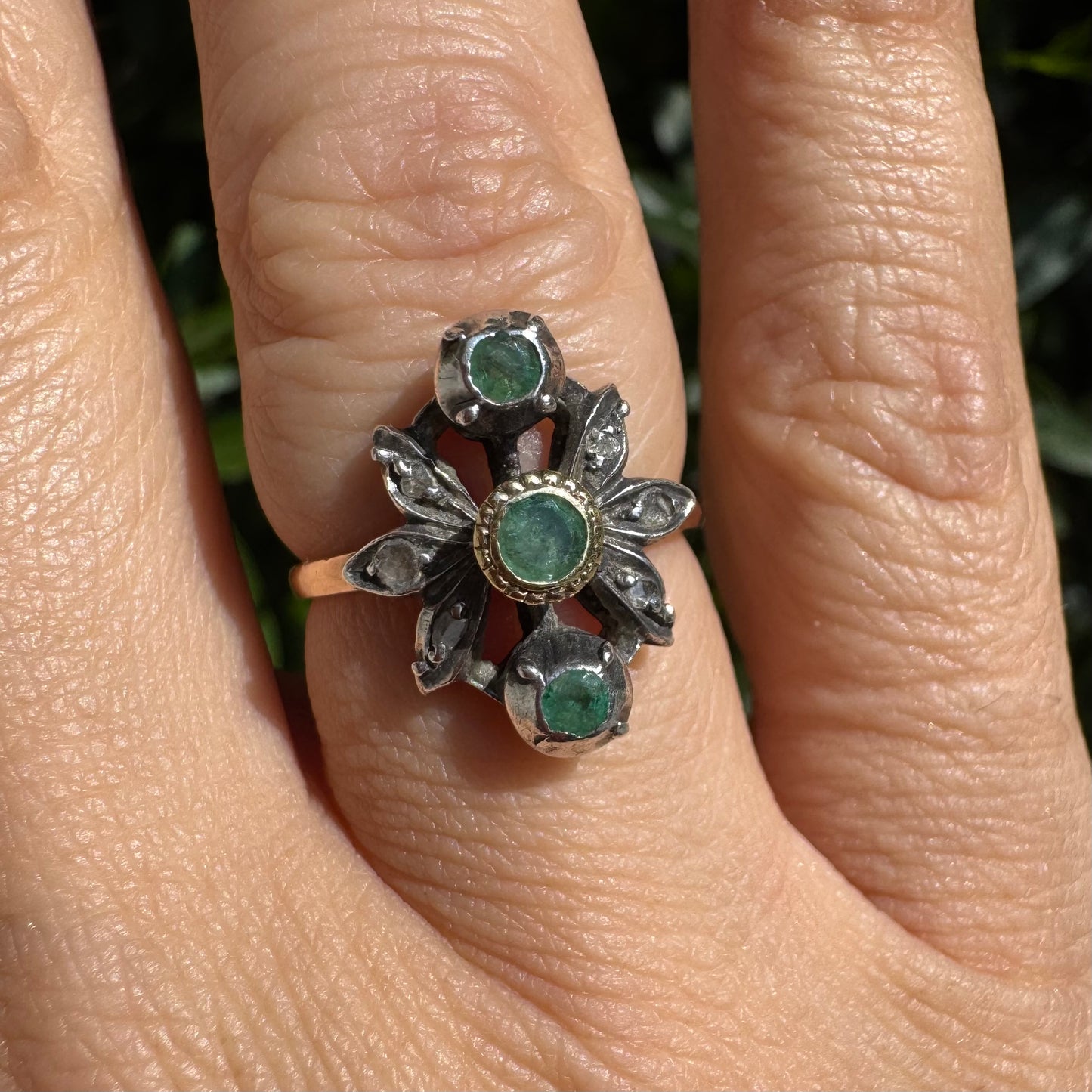 14K gold ring set with Emerald & Diamonds