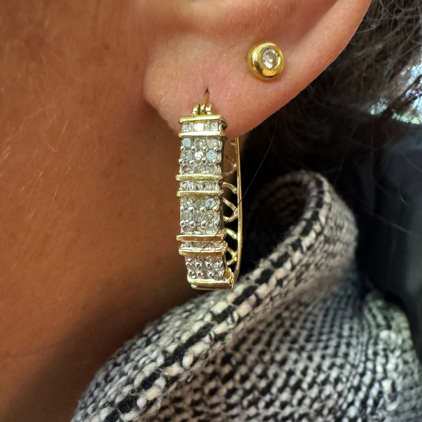 14K Two-Tone gold hoop earrings set with Diamonds