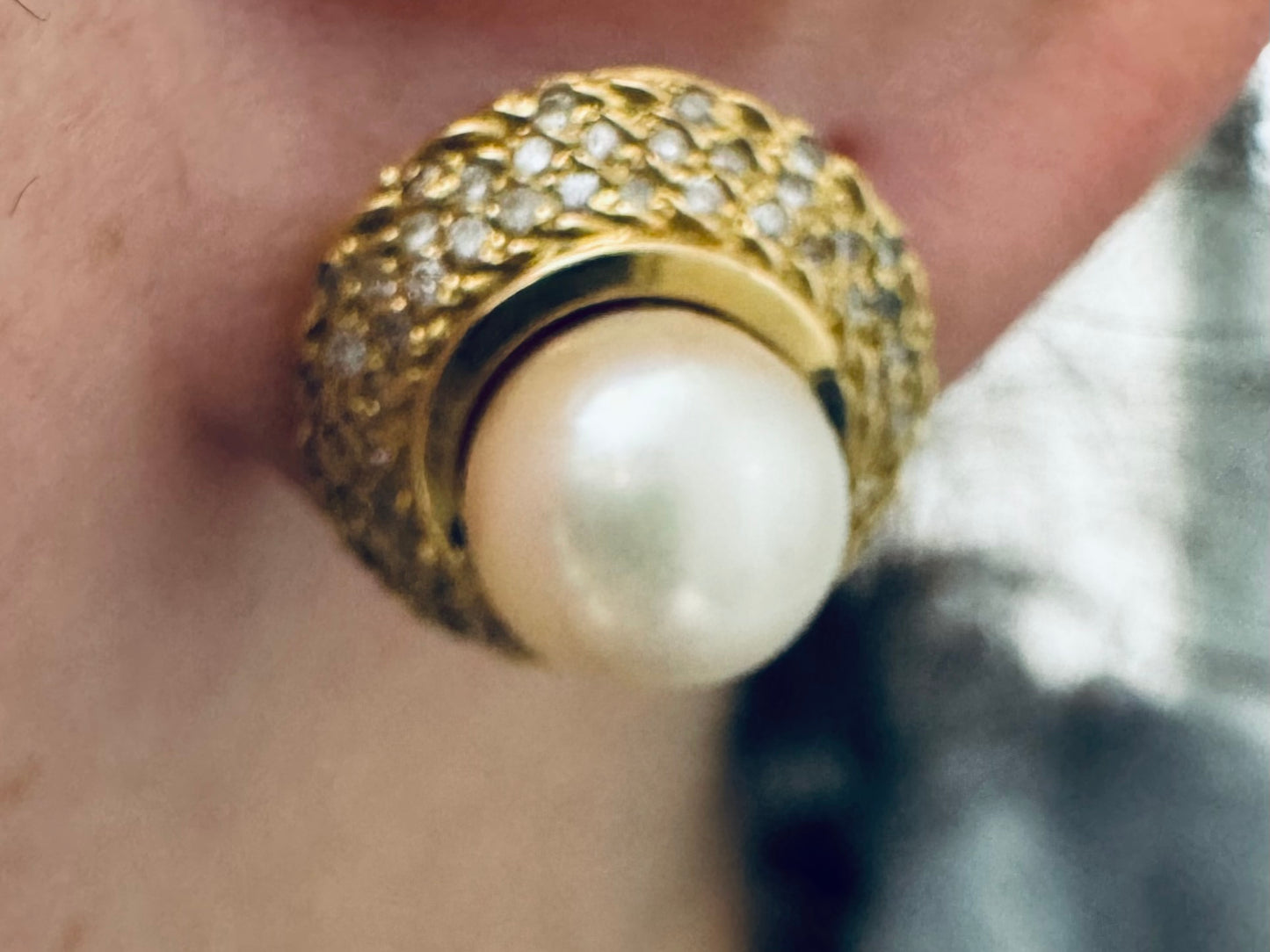 עגילי זהב 14K משובצים פנינים ויהלומים