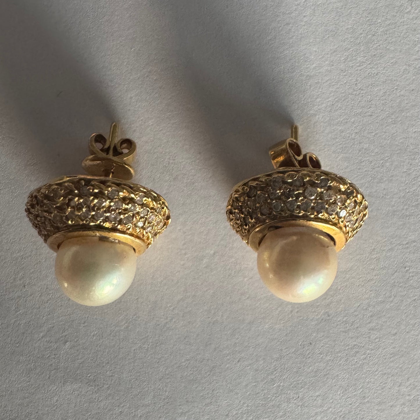 עגילי זהב 14K משובצים פנינים ויהלומים