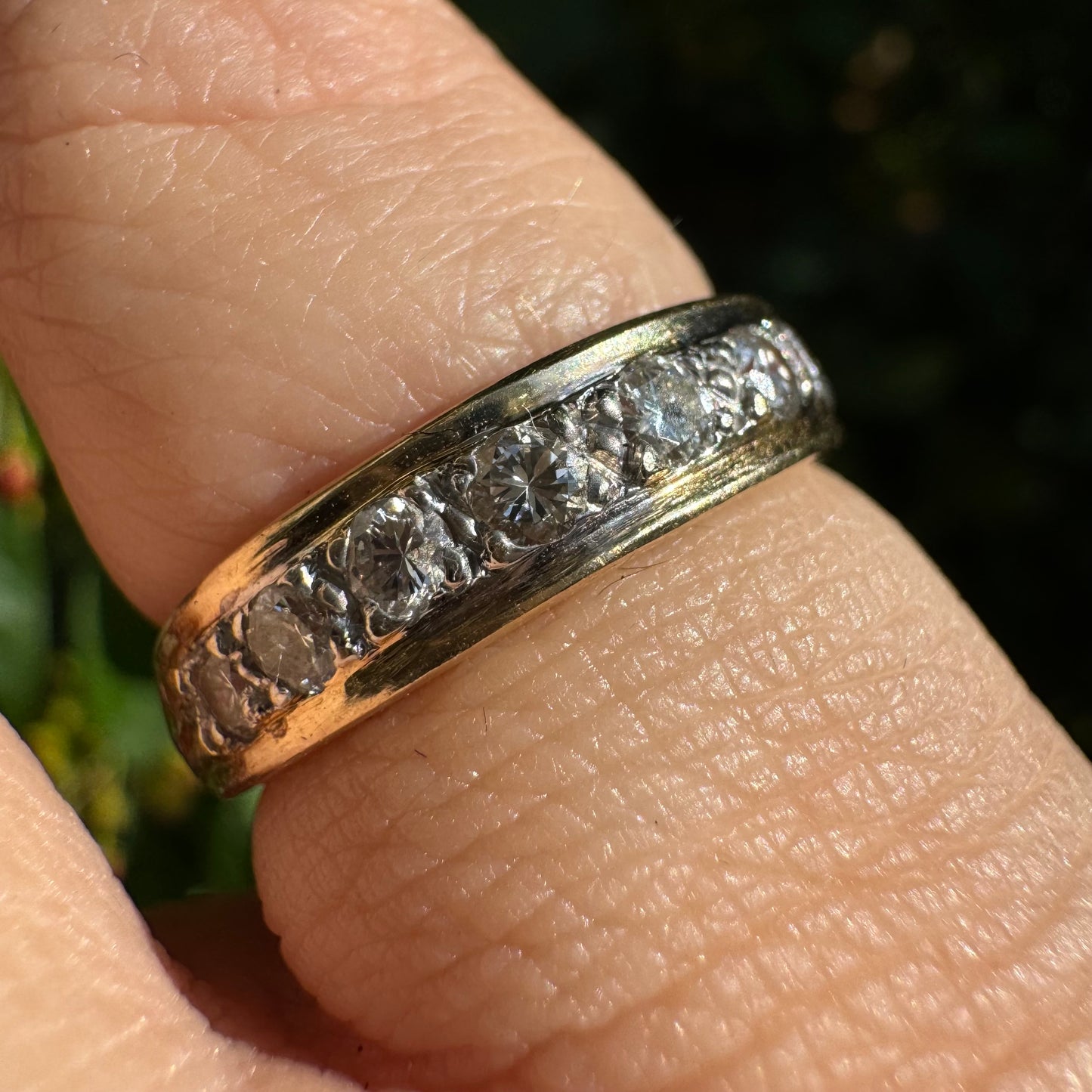 14K Half Eternity ring set with a row of sparkling round Diamonds