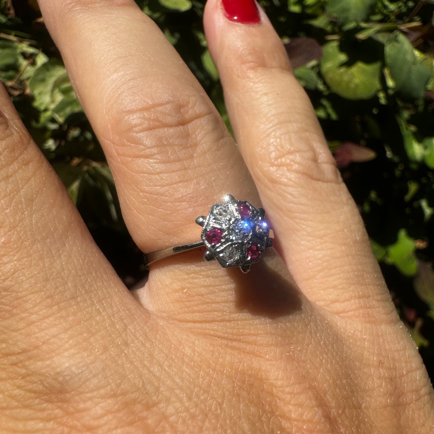 14K gold ring set with Ruby & Diamonds