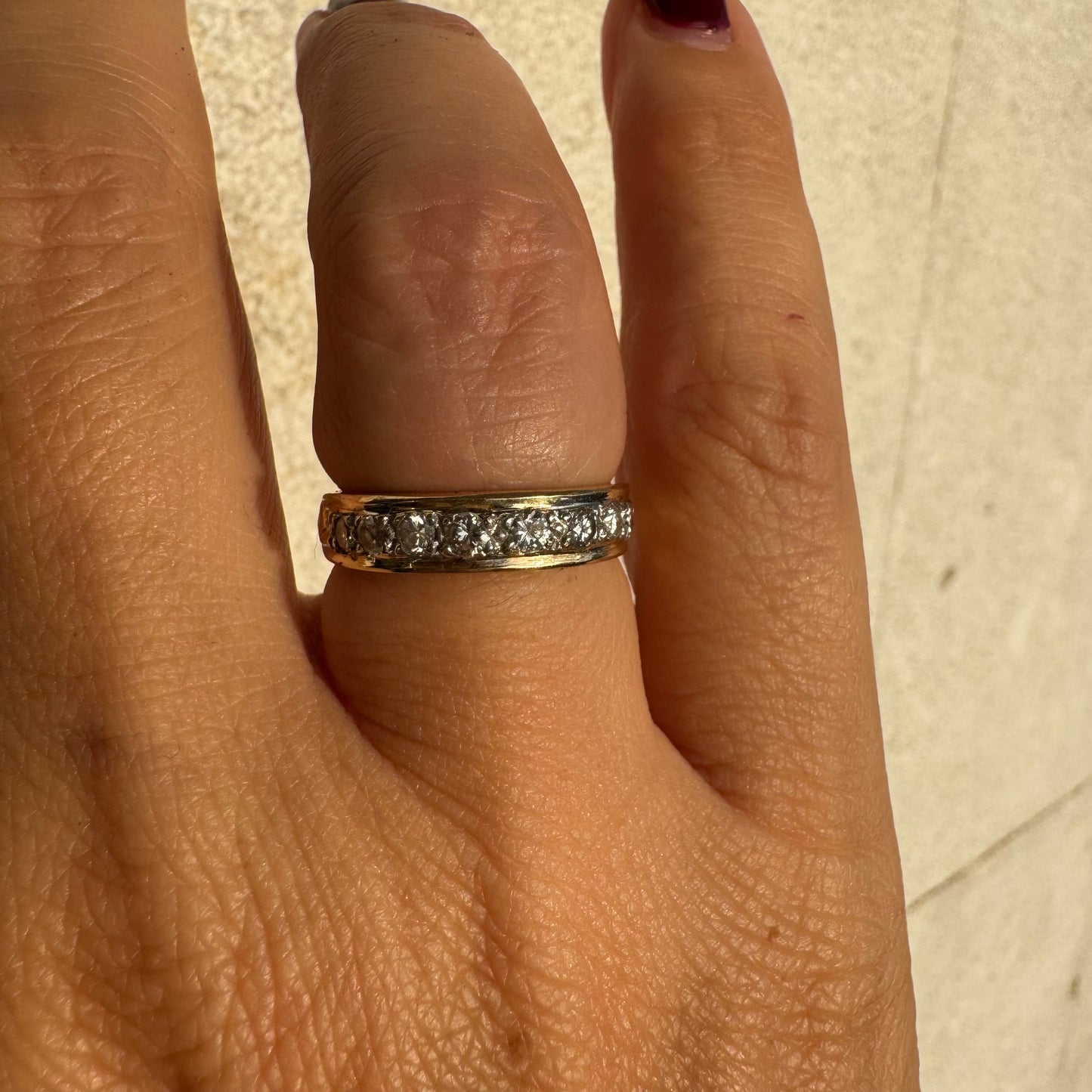 14K Half Eternity ring set with a row of sparkling round Diamonds