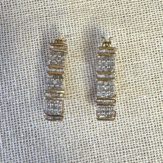 14K Two-Tone gold hoop earrings set with Diamonds