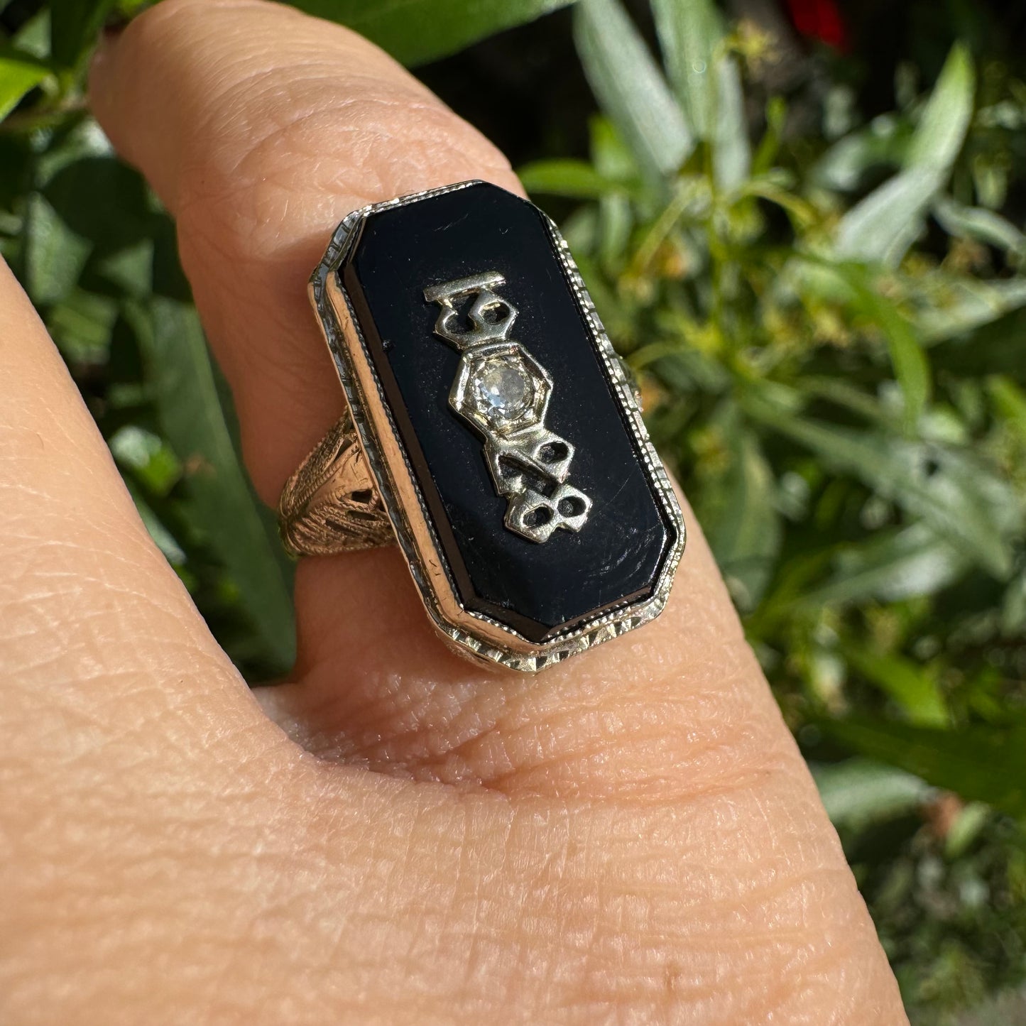 14K gold College “1928” ring set with Onyx & Diamond