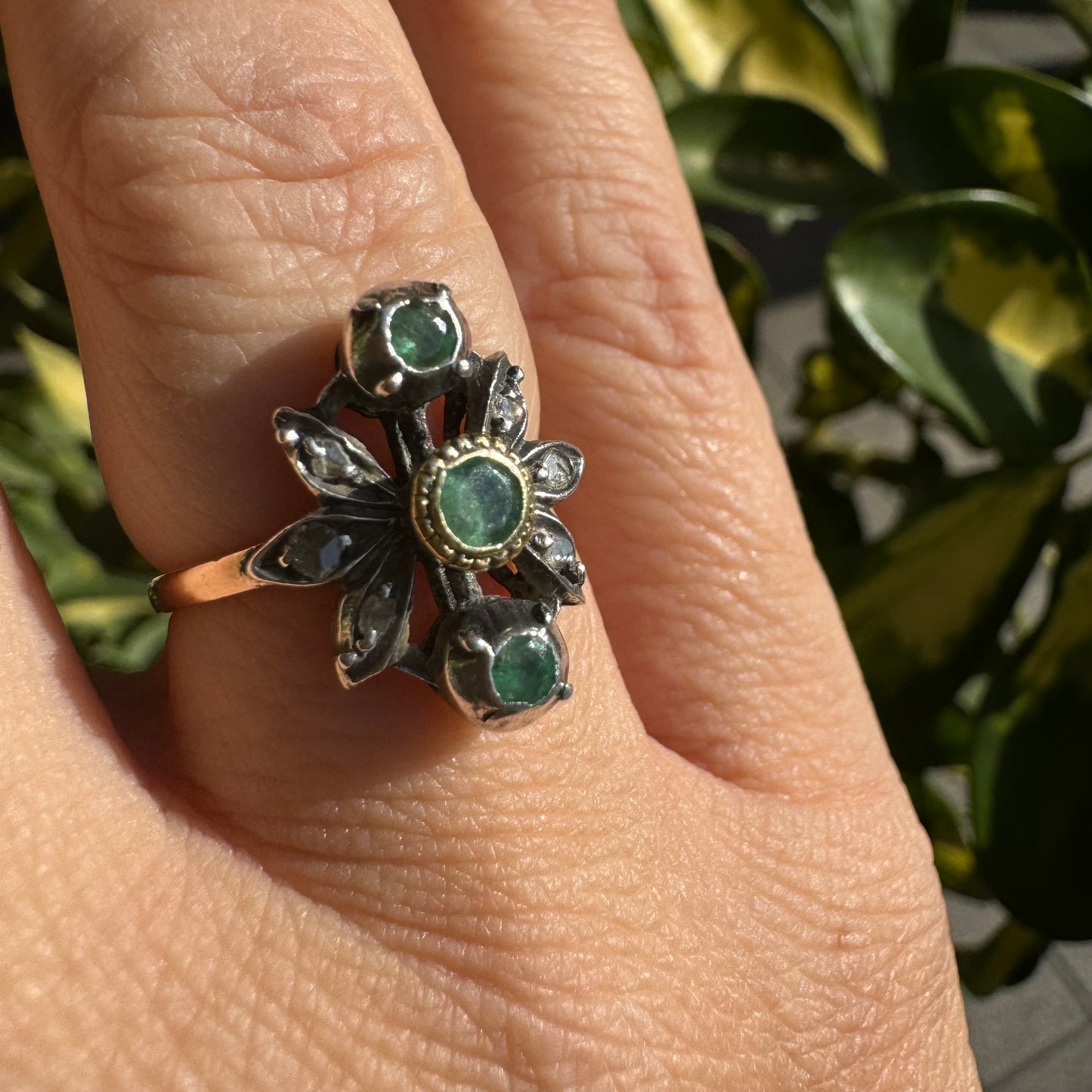 14K gold ring set with Emerald & Diamonds