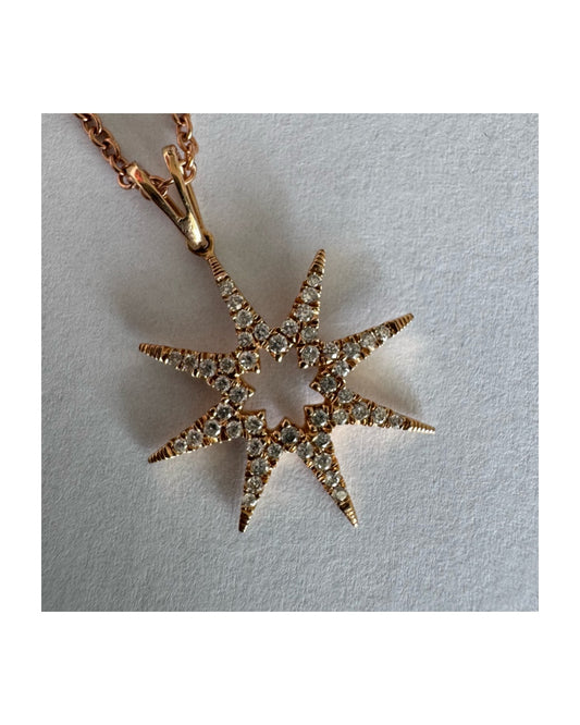 שרשרת זהב 14 קראט עם תליון בצורת כוכב משובץ יהלומים.