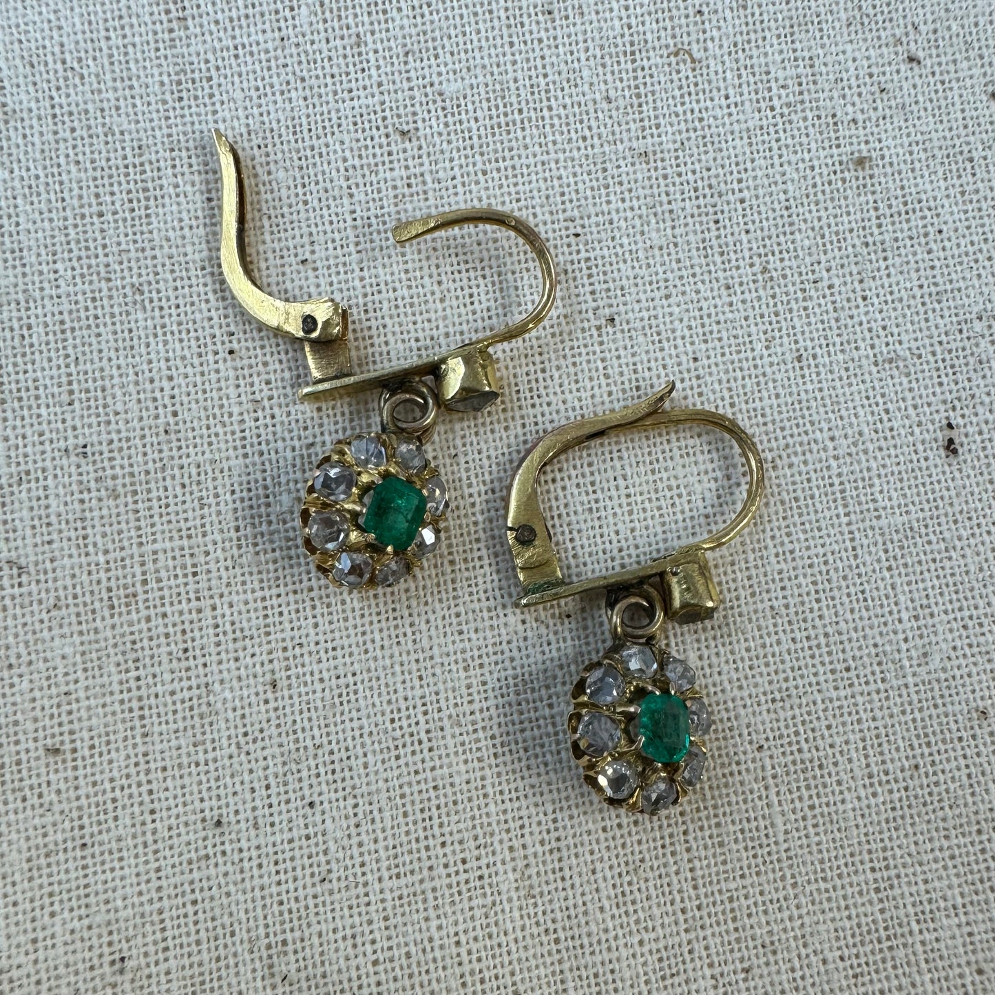 10K gold earrings set with Emerald & Diamonds