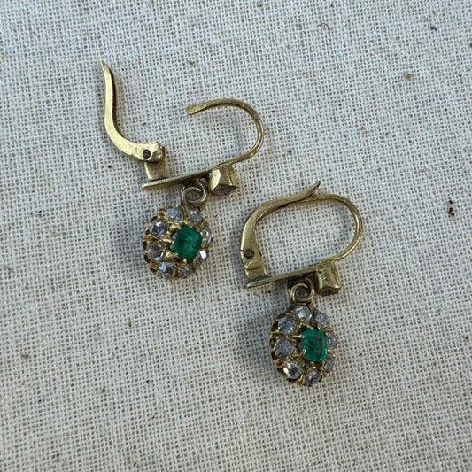 10K gold earrings set with Emerald & Diamonds
