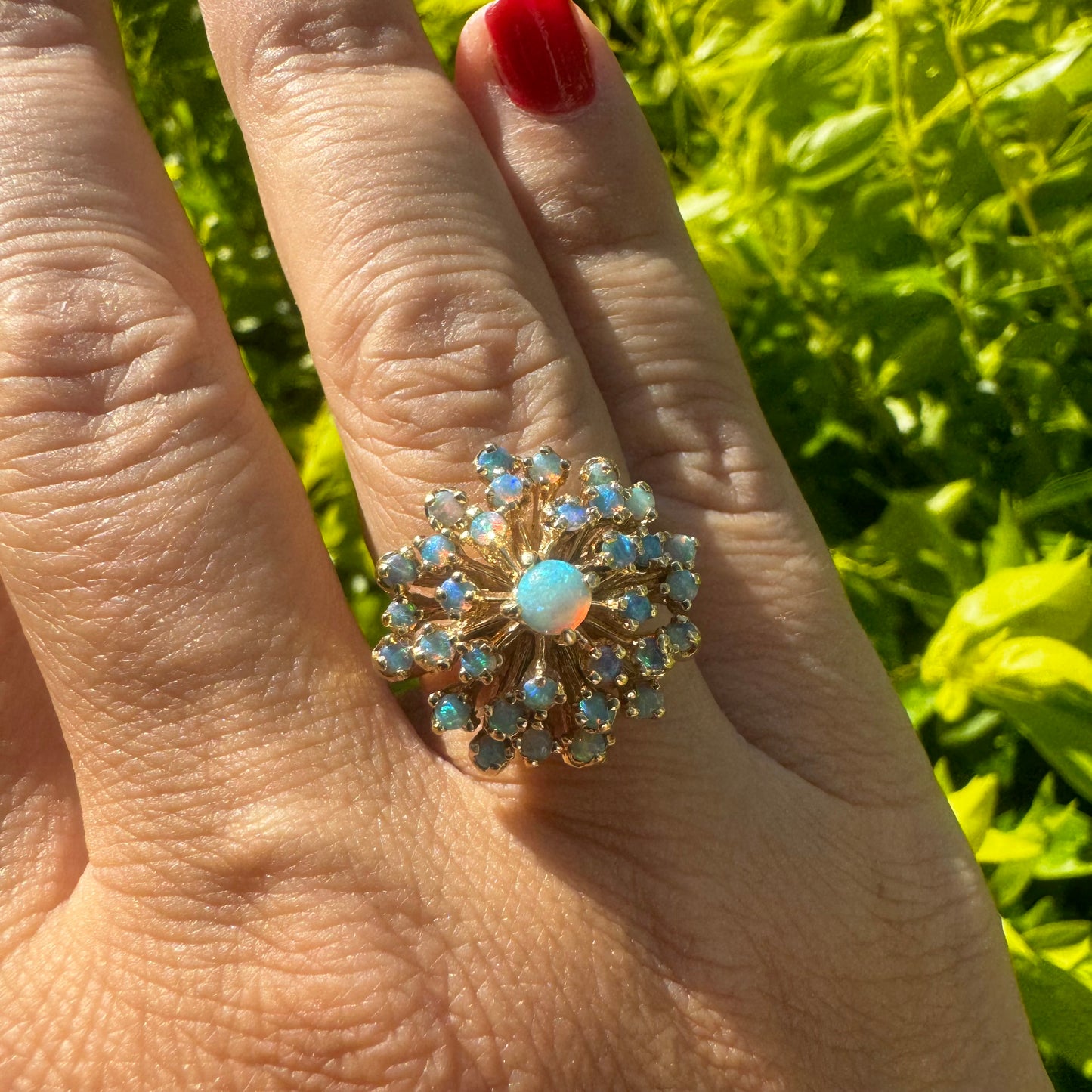 14K gold ring set with Opals