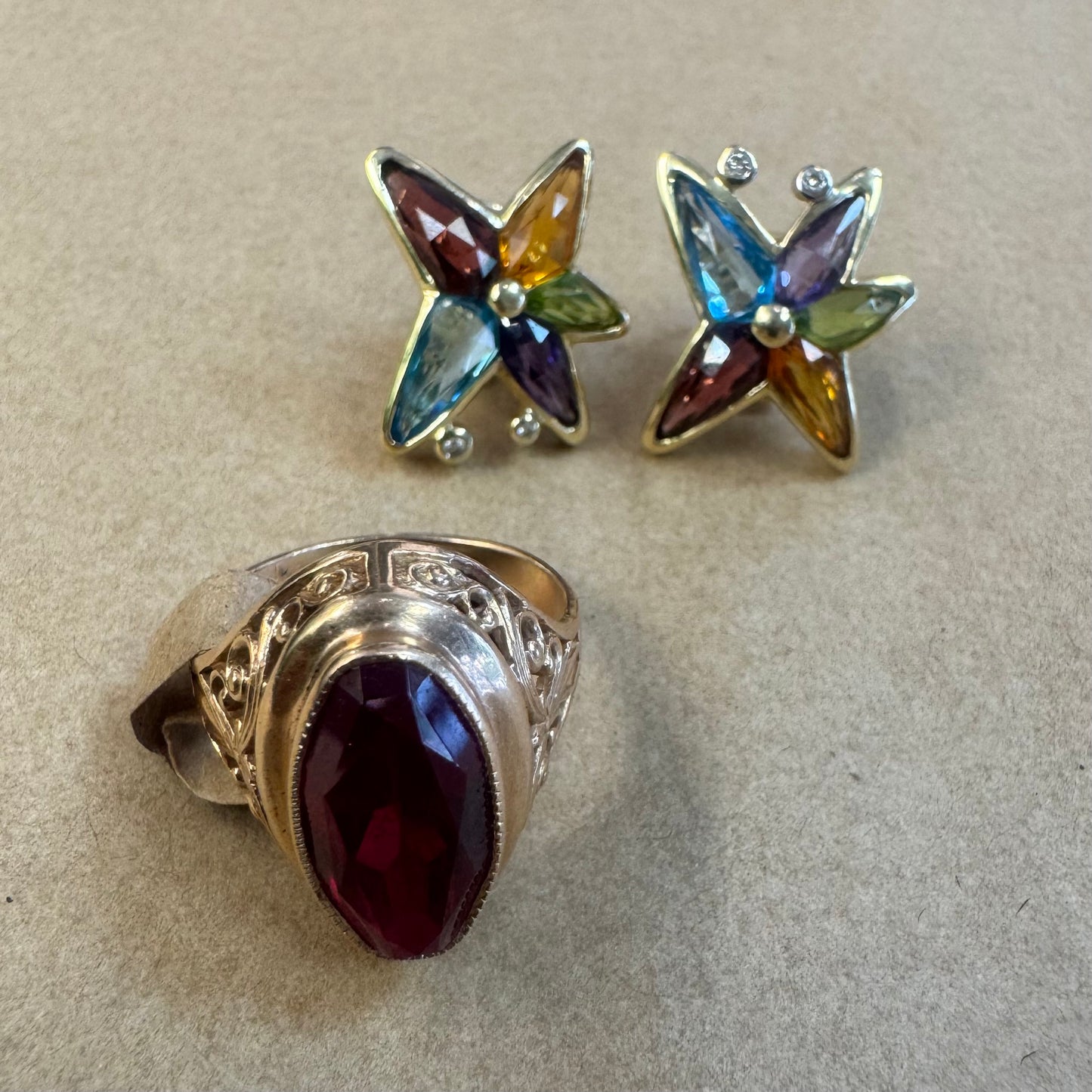 14K gold earrings set with Gemstones & Diamonds