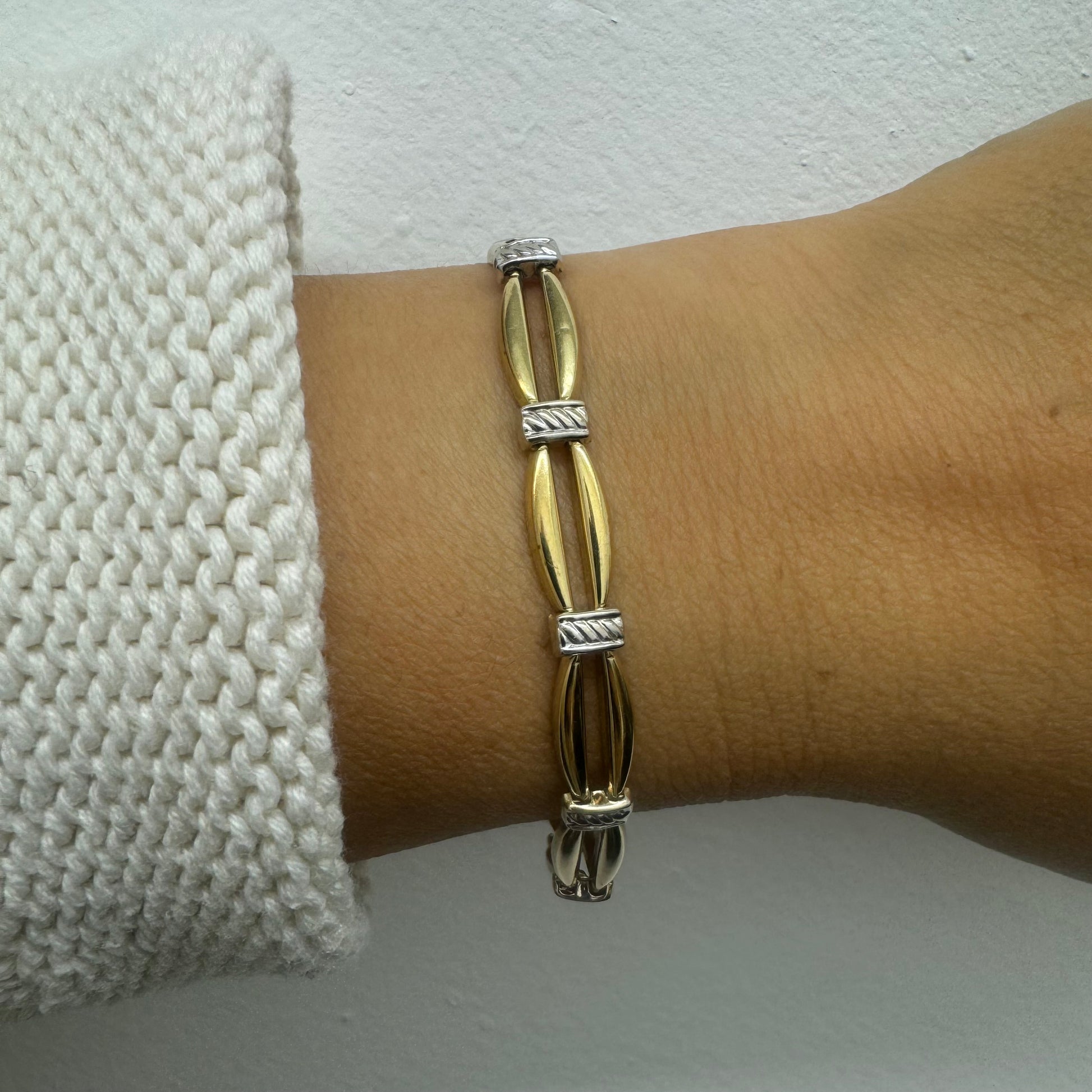 צמיד זהב צהוב וזהב לבן 10 קראט, חוליות.