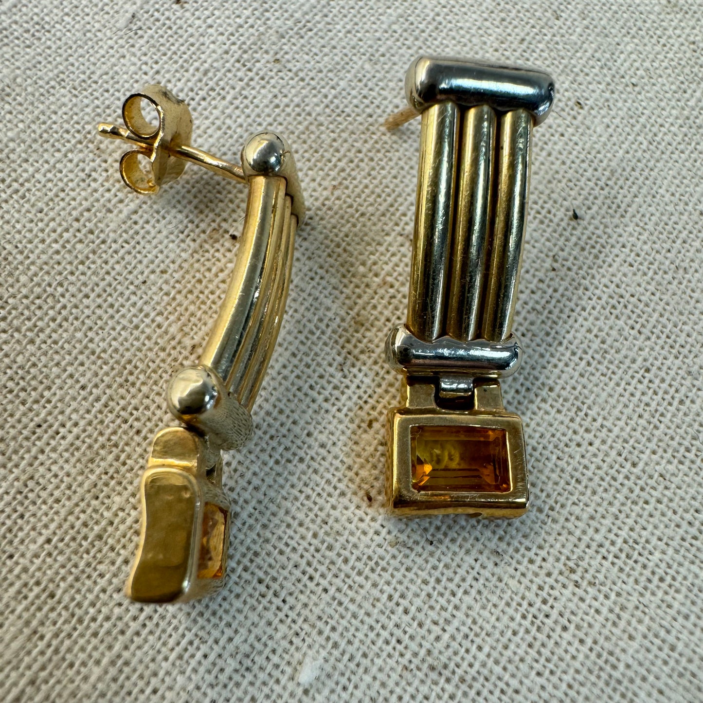 14K gold stud earrings set with a warm honey-colored Citrine