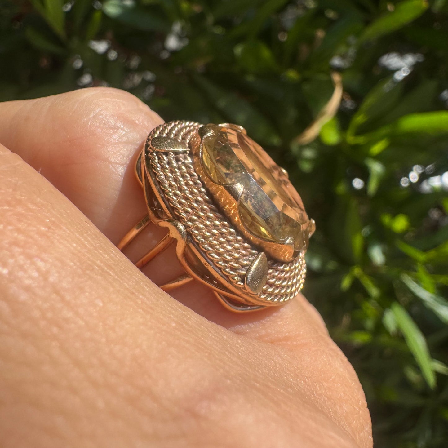 14K gold ring set with Smoky Quartz