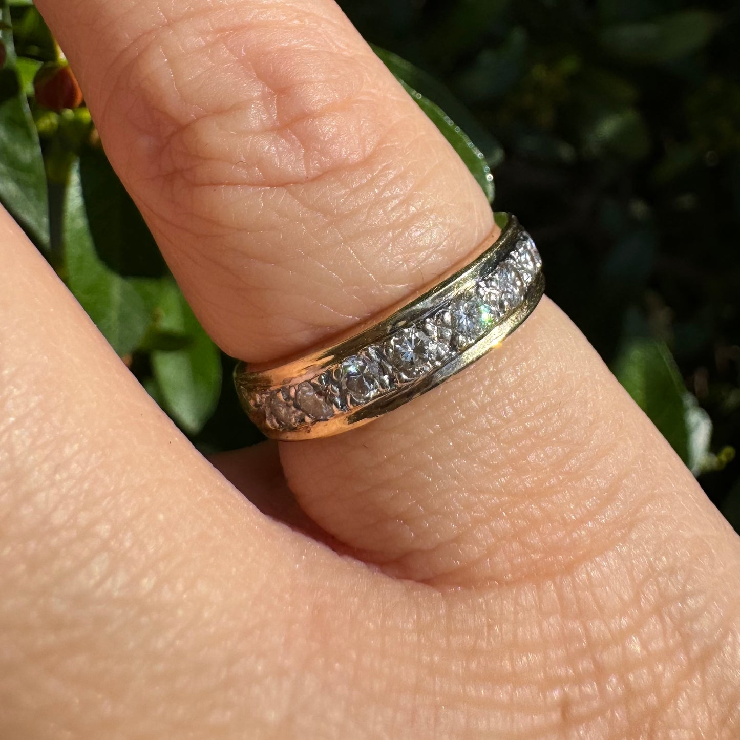 14K Half Eternity ring set with a row of sparkling round Diamonds