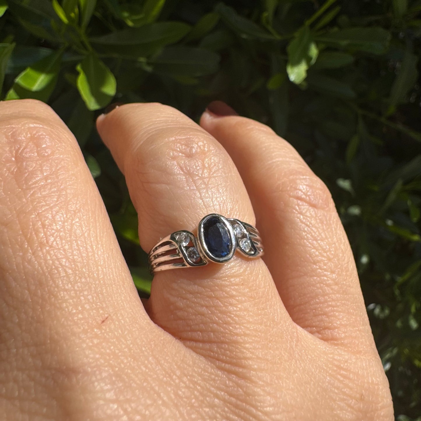 14K gold ring set with Sapphire & Diamonds