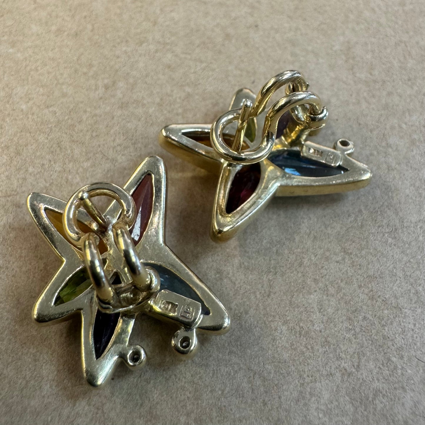 14K gold earrings set with Gemstones & Diamonds