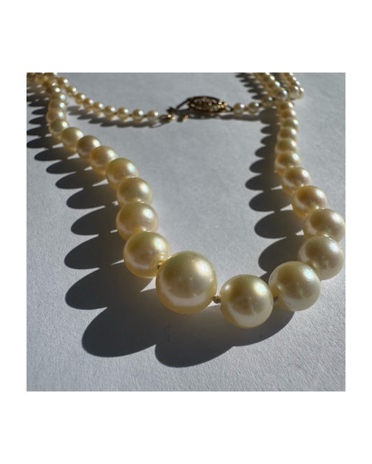 &nbsp;שרשרת פנינים מדורגת קלאסית בעלת סוגר זהב 14 קראט