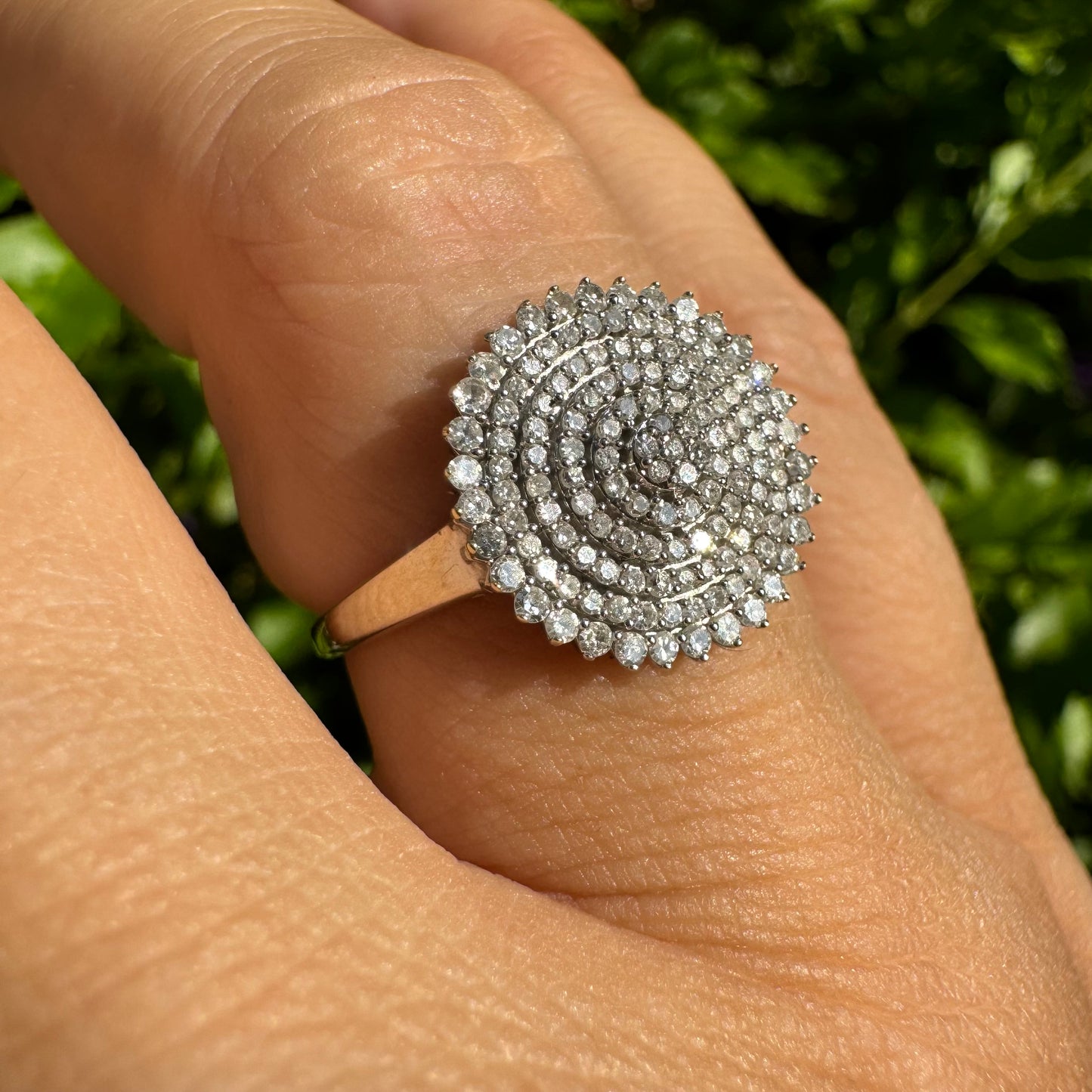 14K gold ring featuring a stunning concentric pavé diamond design