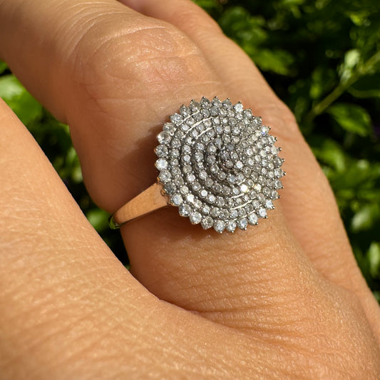 14K gold ring featuring a stunning concentric pavé diamond design