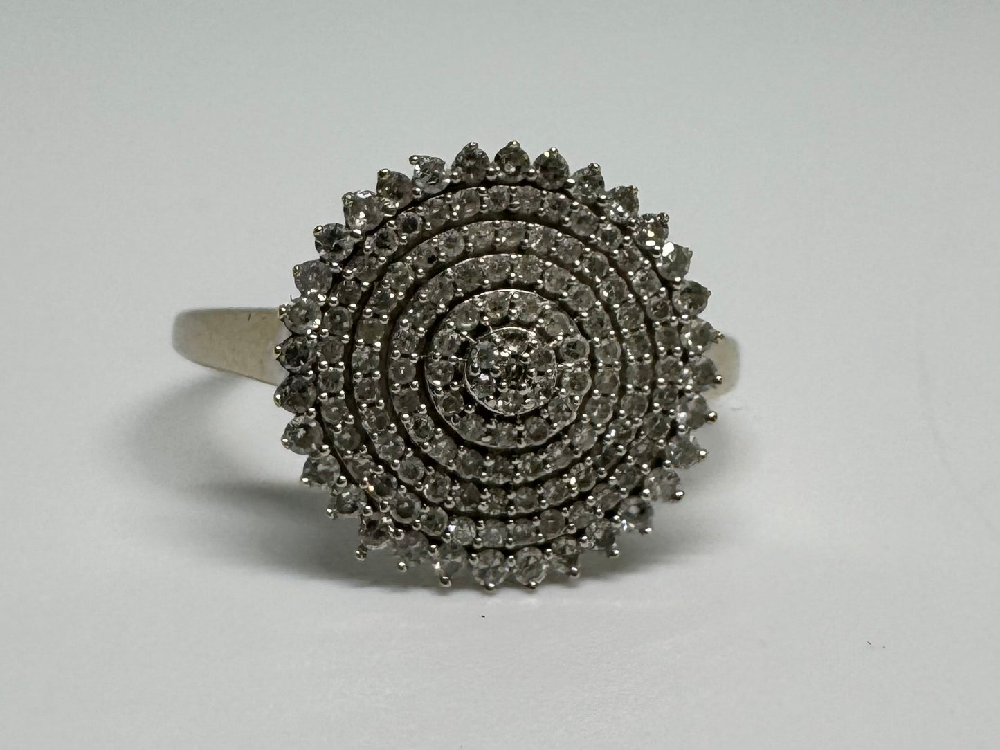 14K gold ring featuring a stunning concentric pavé diamond design