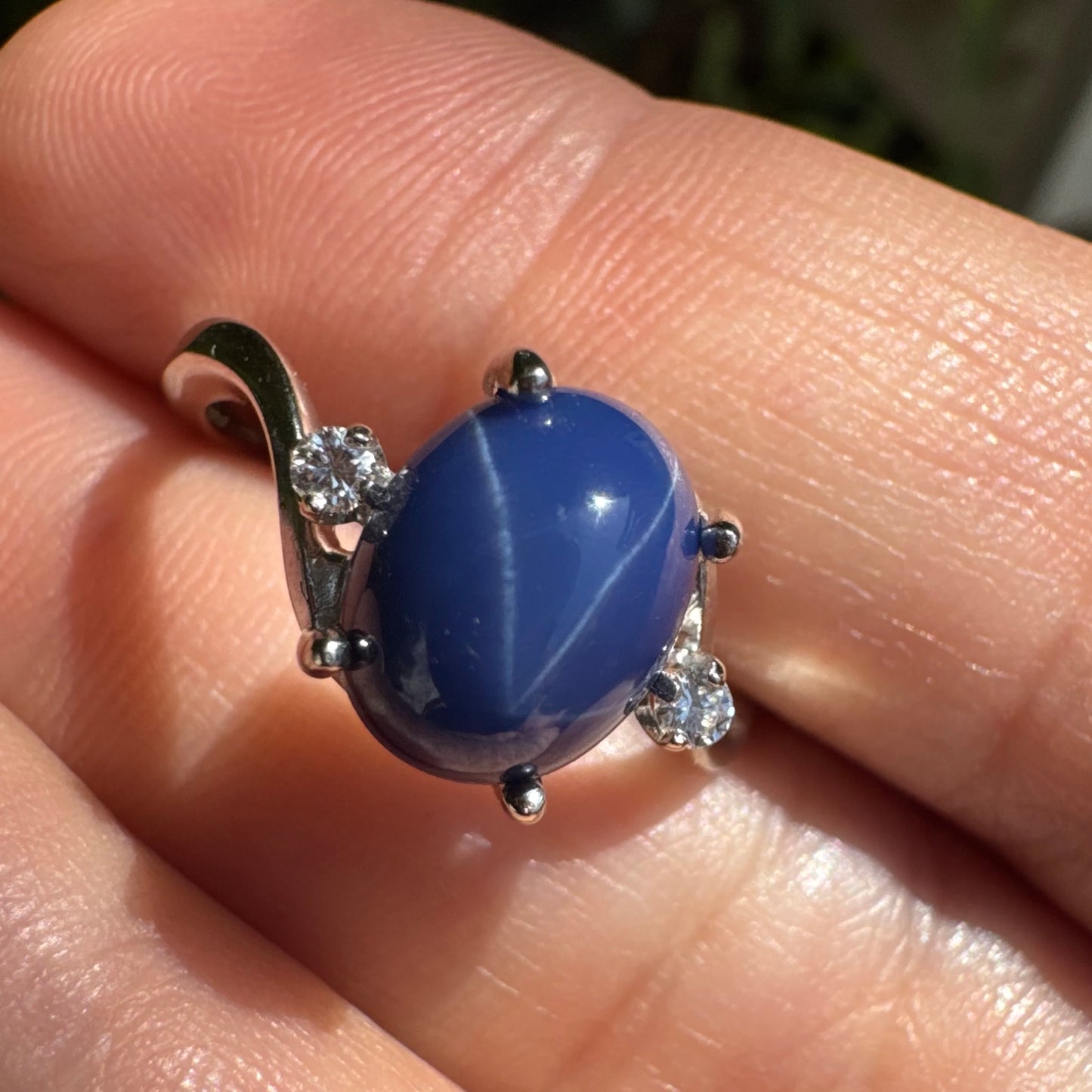 14K gold ring set with “Star” Sapphire & Diamonds