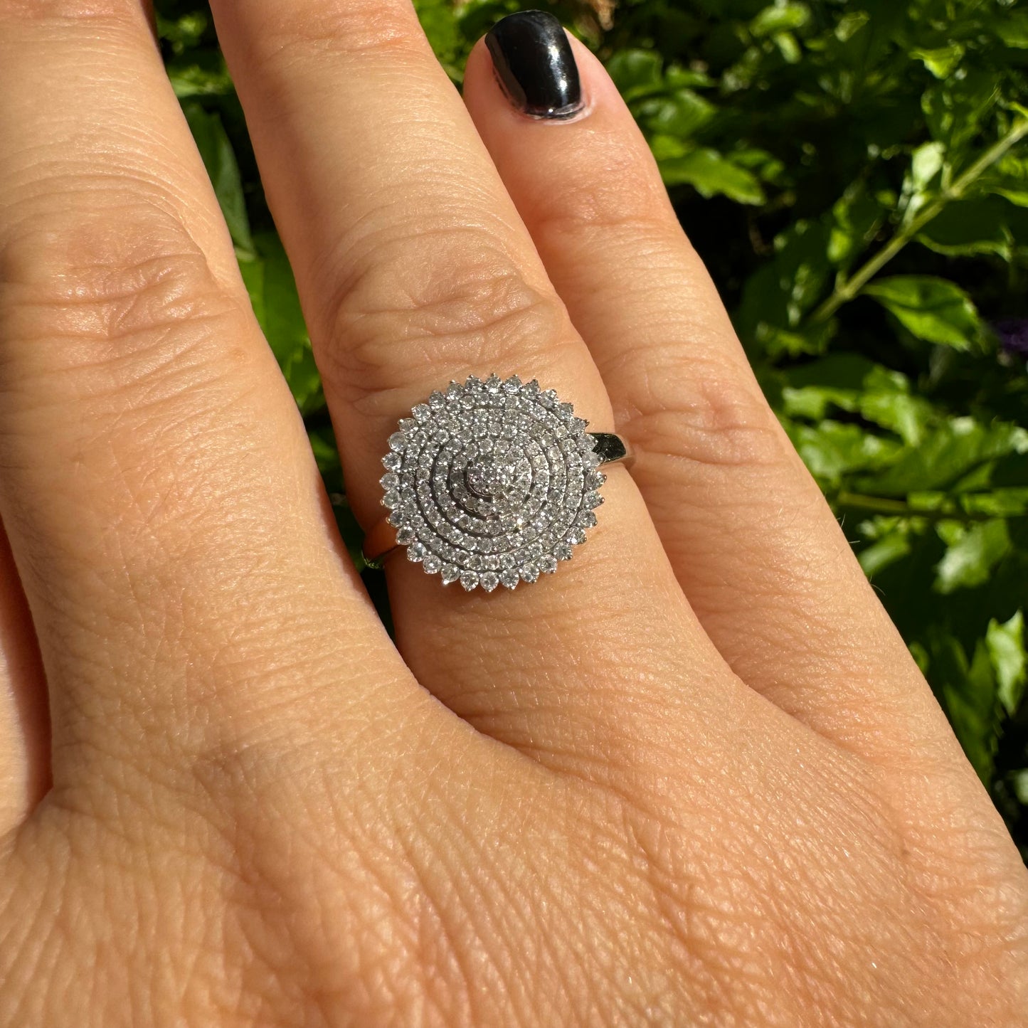 14K gold ring featuring a stunning concentric pavé diamond design