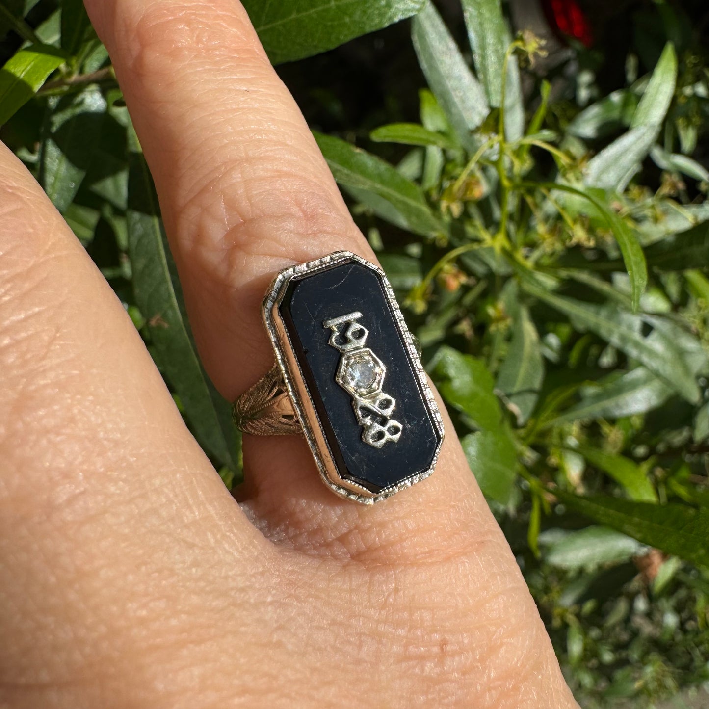 14K gold College “1928” ring set with Onyx & Diamond