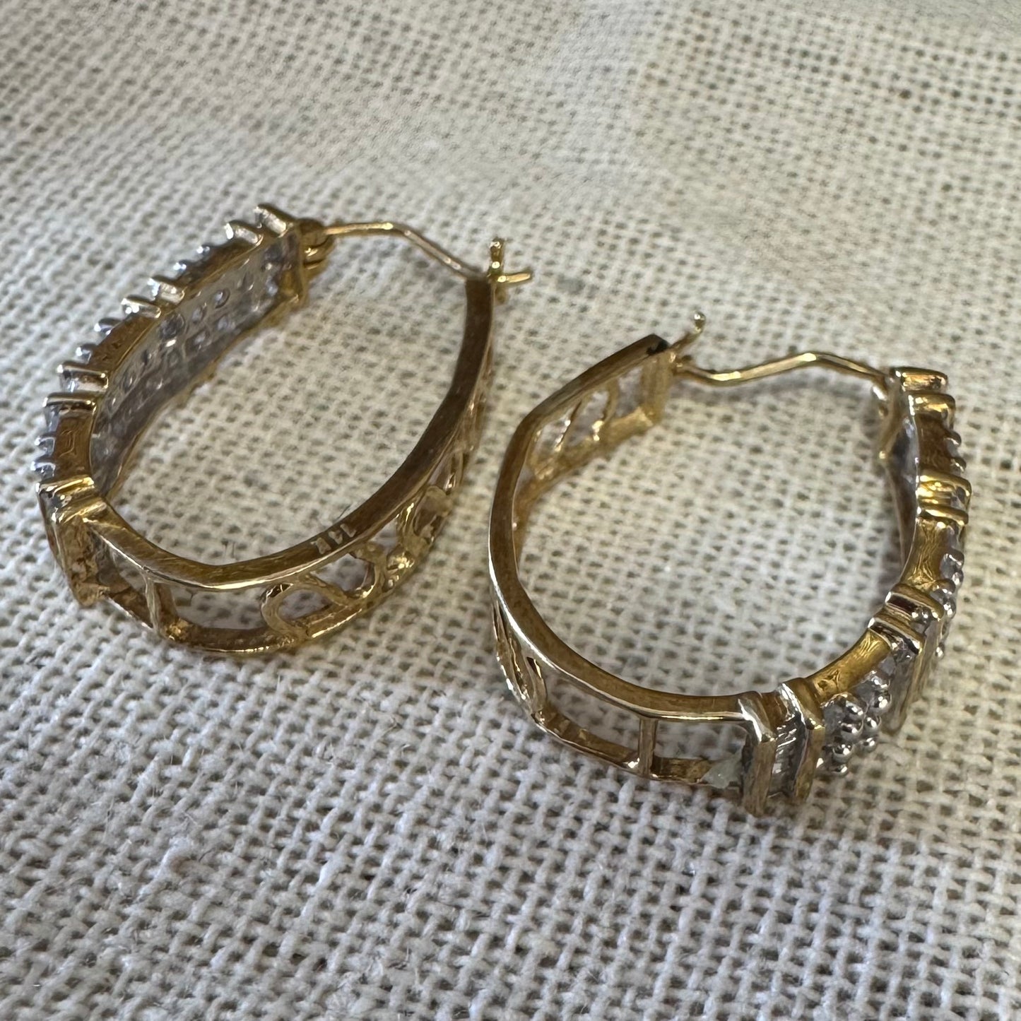 14K Two-Tone gold hoop earrings set with Diamonds