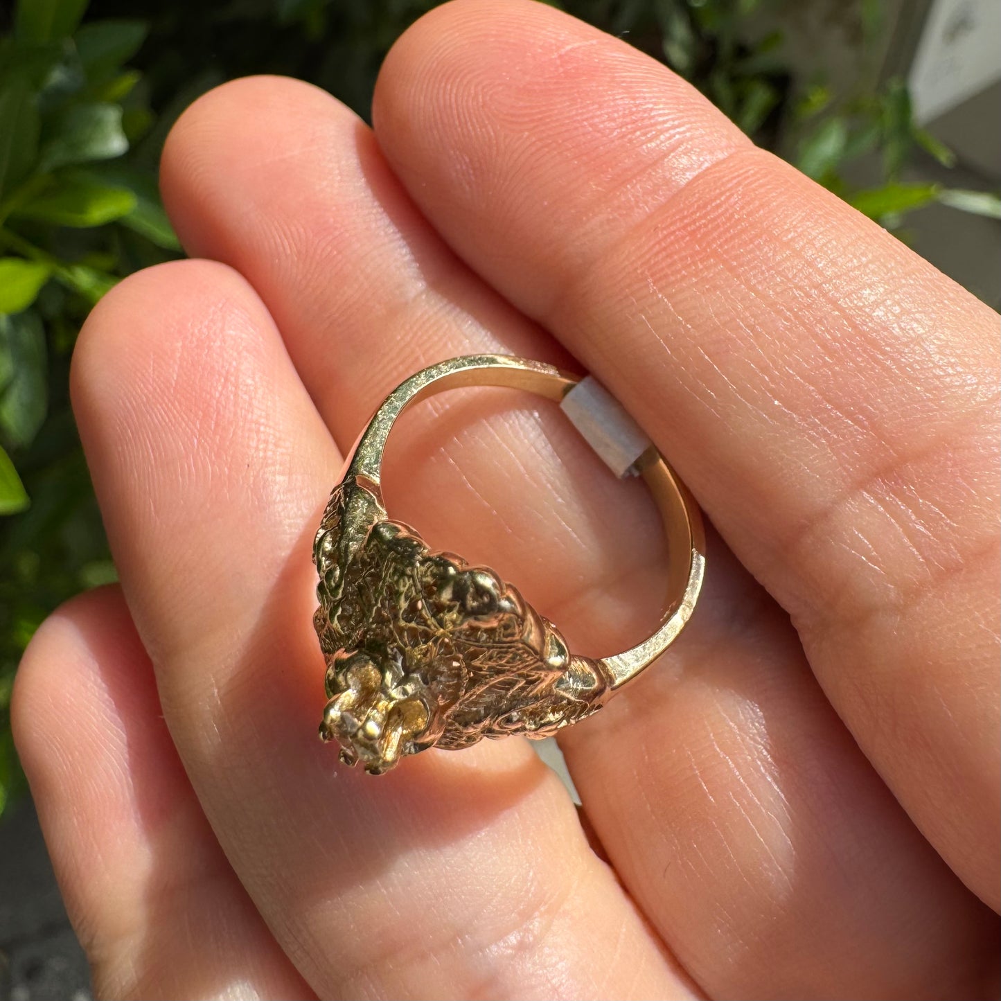 14K gold filigree ring set with an old-cut Diamond