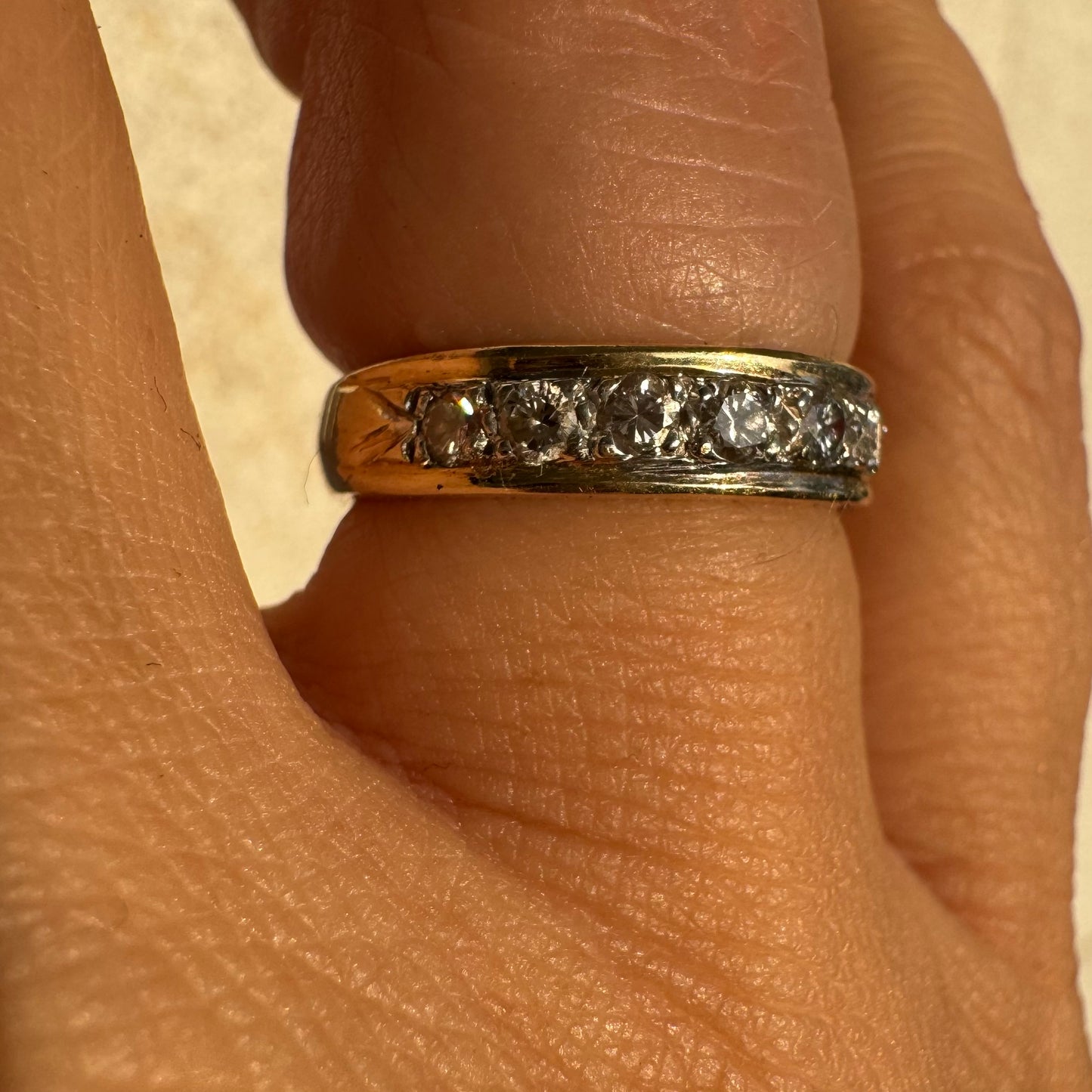 14K Half Eternity ring set with a row of sparkling round Diamonds