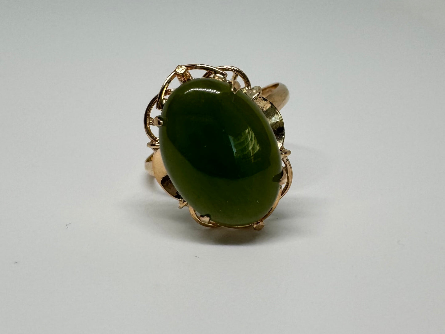 14K gold ring set with green Jade