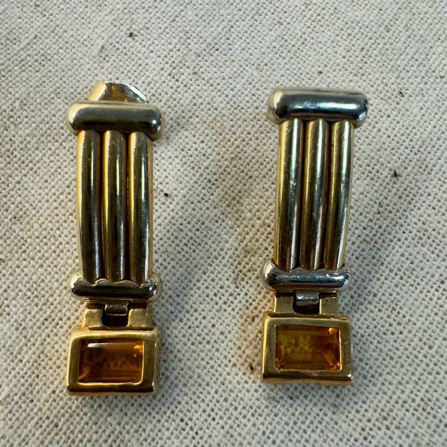 14K gold stud earrings set with a warm honey-colored Citrine