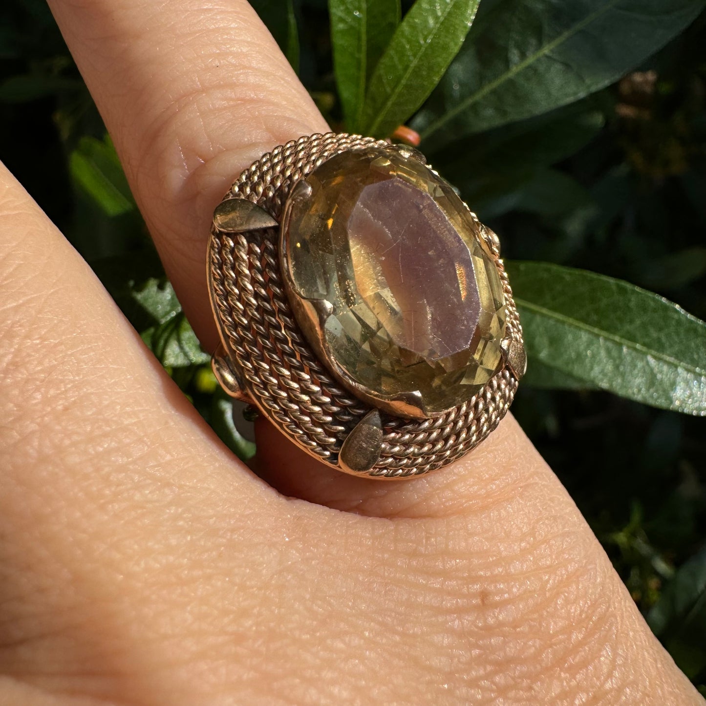 14K gold ring set with Smoky Quartz