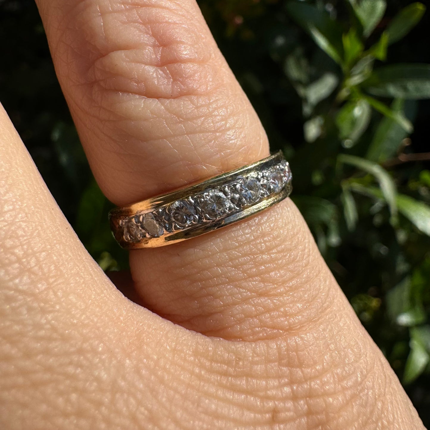 14K Half Eternity ring set with a row of sparkling round Diamonds
