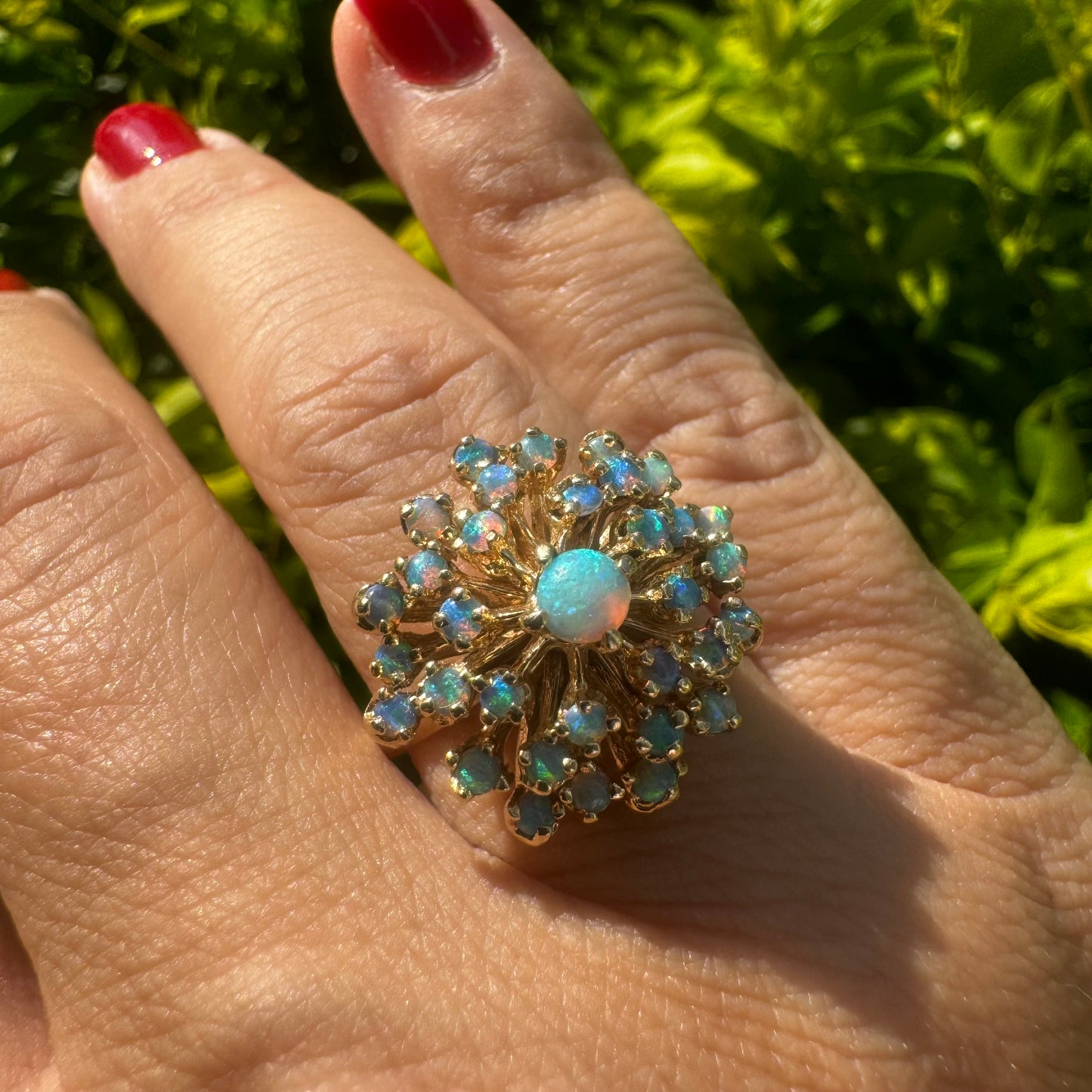 14K gold ring set with Opals