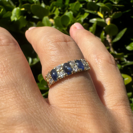 14K gold ring set with Sapphire & Diamonds