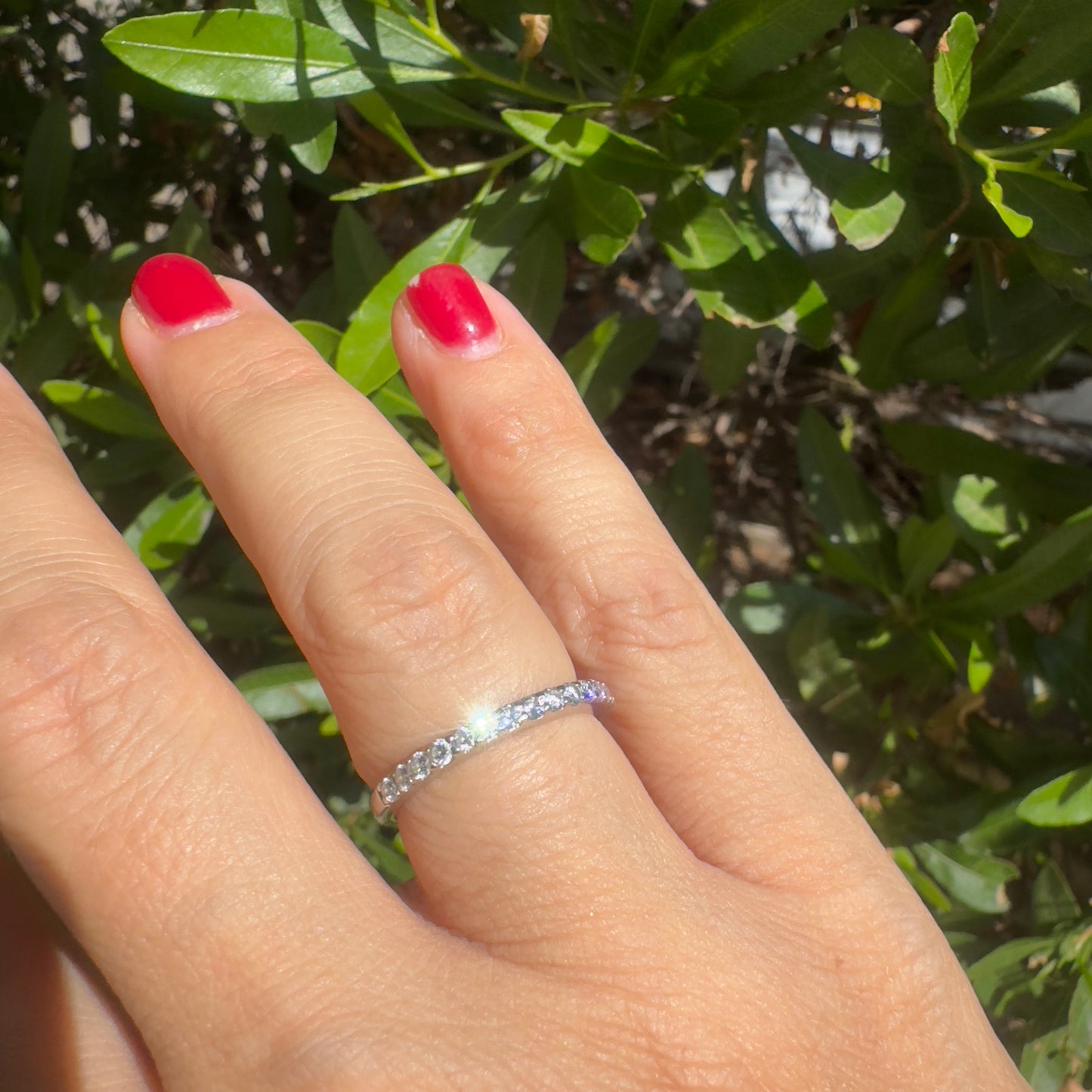 14K gold half-eternity ring set with a row of sparkling round Diamonds.