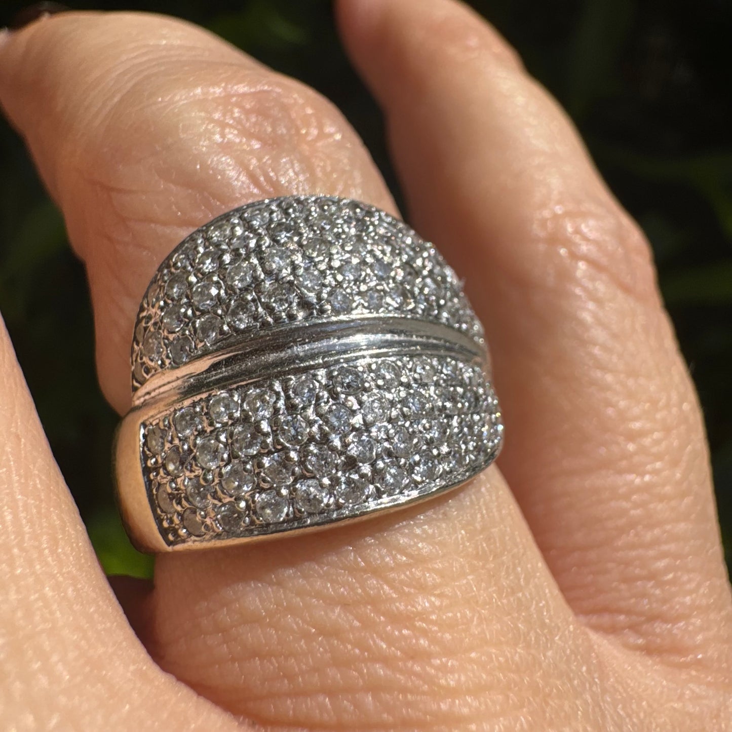 18K gold bold dome ring set with rows of brilliant pavé-set Diamonds