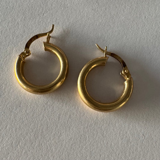 עגילי חישוק קטנים ועבים, זהב צהוב 14 קראט